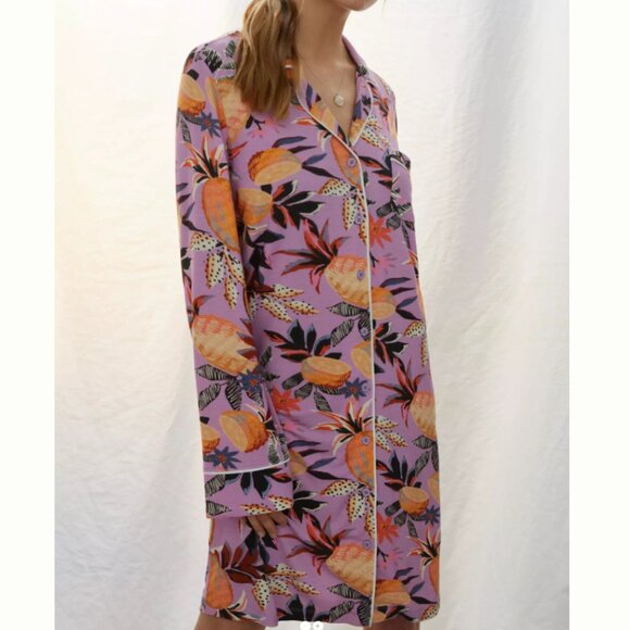 Farm Rio by Anthropologie Women's Small Pink Pineapple Sleep Tunic Dress Comfy - Picture 1 of 6